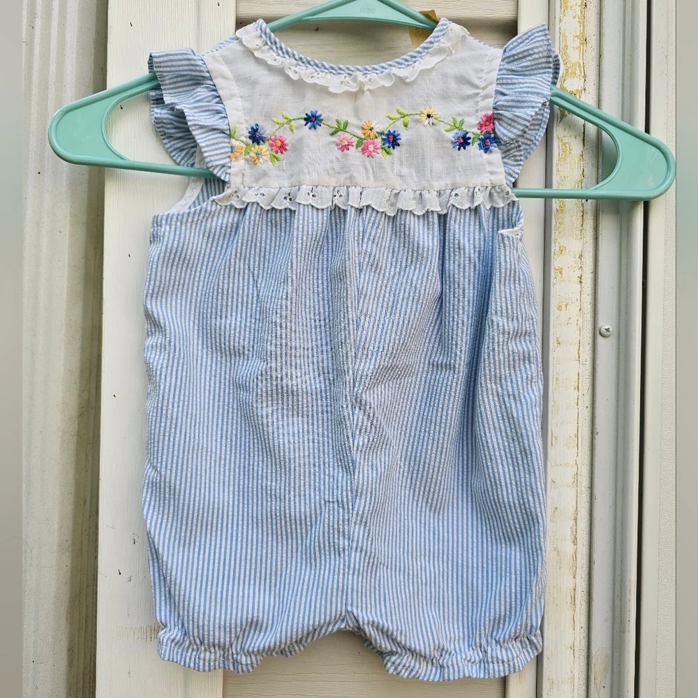 Embroidered Scalloped Vtg Carter's Bubble Sleeve Floral 12m Baby Girl Romper